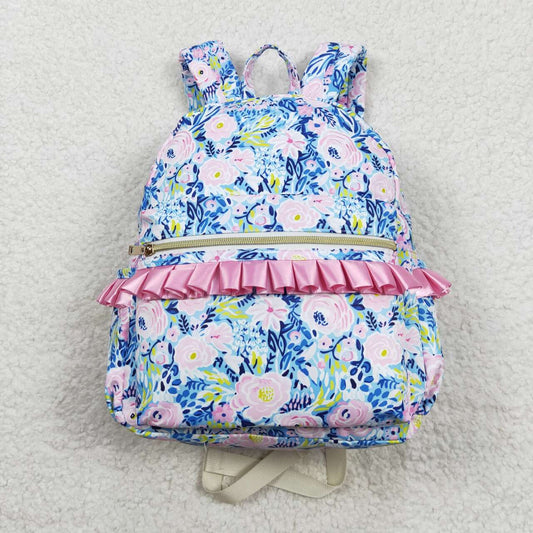 RTS no moq BA0175 Blue backpack with rose pink floral lace