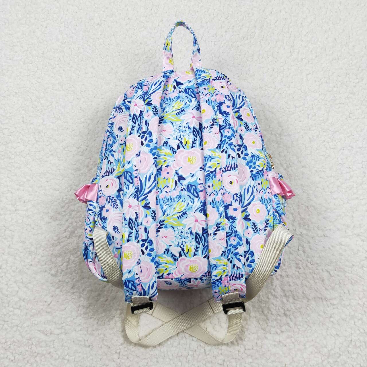 RTS no moq BA0175 Blue backpack with rose pink floral lace