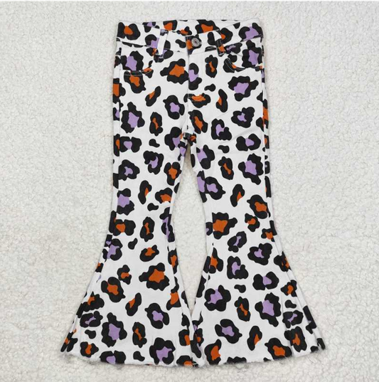 RTS no moq P0470 Orange and purple leopard print denim trousers