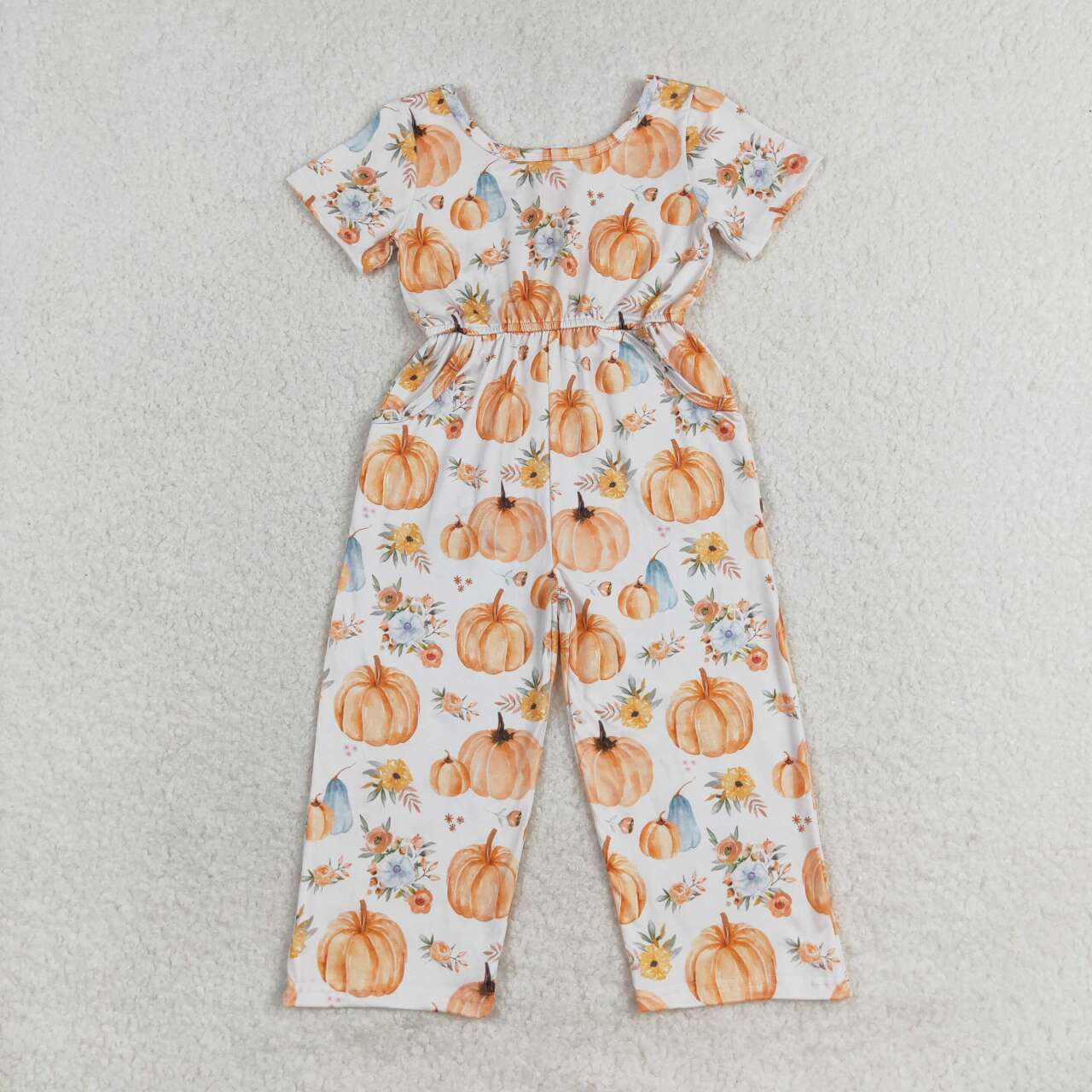 RTS NO MOQ SR1880 Girls Pumpkin Blossoms Short Sleeve Top With Jumpsuit