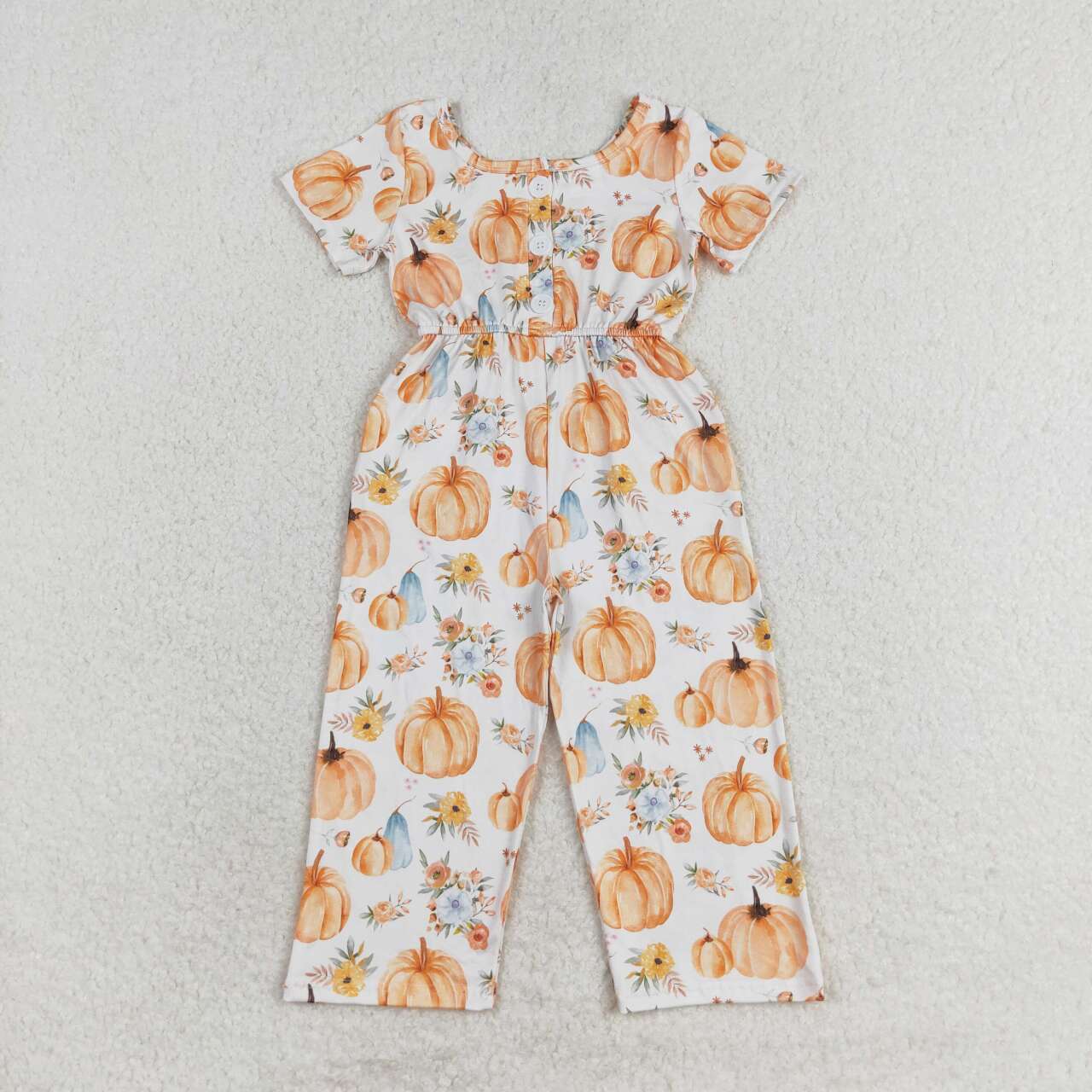 RTS NO MOQ SR1880 Girls Pumpkin Blossoms Short Sleeve Top With Jumpsuit