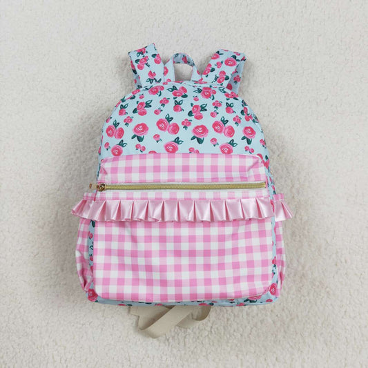 RTS no moq BA0217 Floral Pink Plaid Blue Backpack