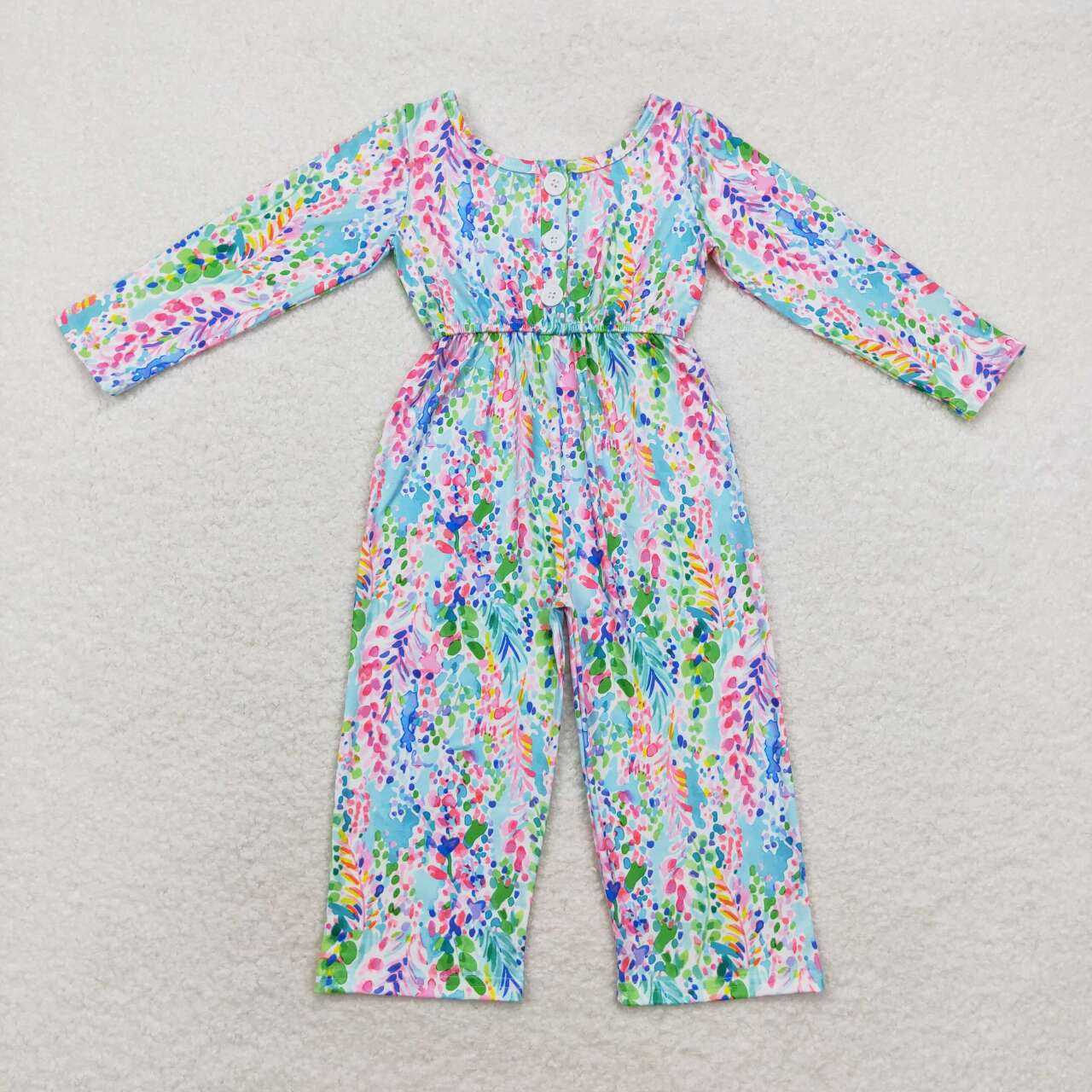 RTS NO MOQ LR1141 purple-green vine flower pocket long-sleeved jumpsuit