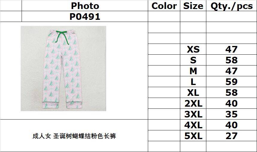 RTS No moq  P0491  Adult Woman Clothes  Pink Christmas Tree Bow Trousers