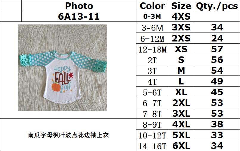 RTS no moq 6 A13-11 Baby girls autumn clothes long sleeves top kids