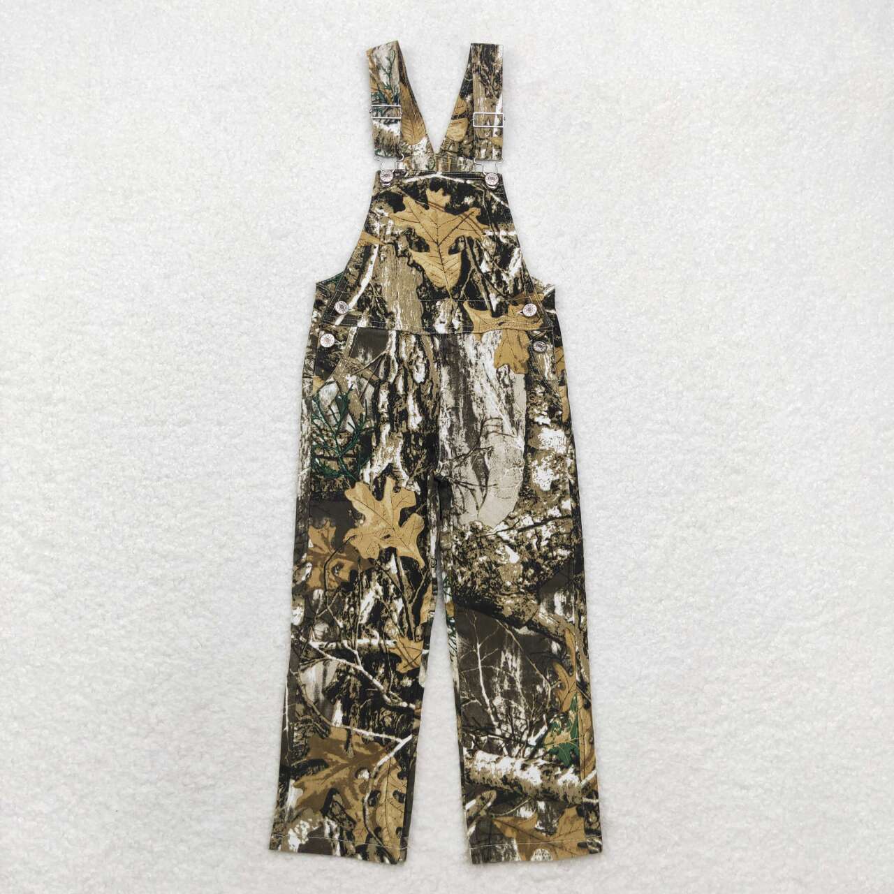 RTS no moq P0533 Kids girls autumn clothes leaf and branch camouflage denim suspenders