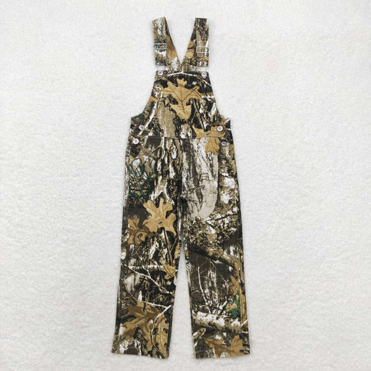 RTS no moq P0533 Kids girls autumn clothes leaf and branch camouflage denim suspenders