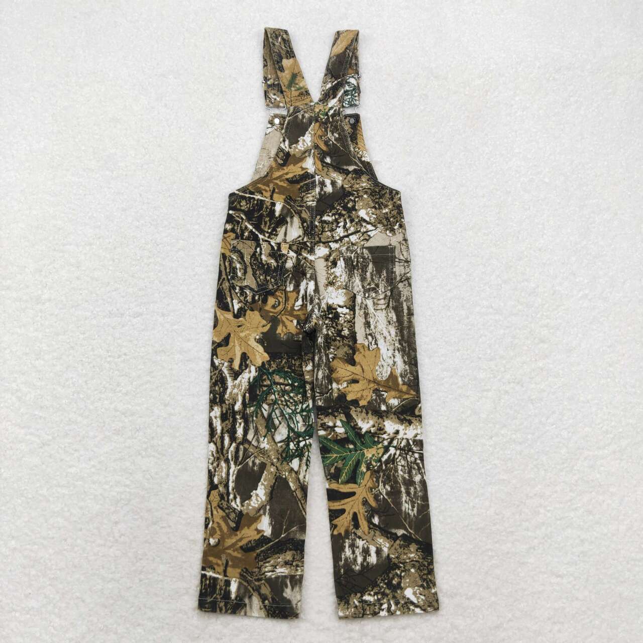 RTS no moq P0533 Kids girls autumn clothes leaf and branch camouflage denim suspenders