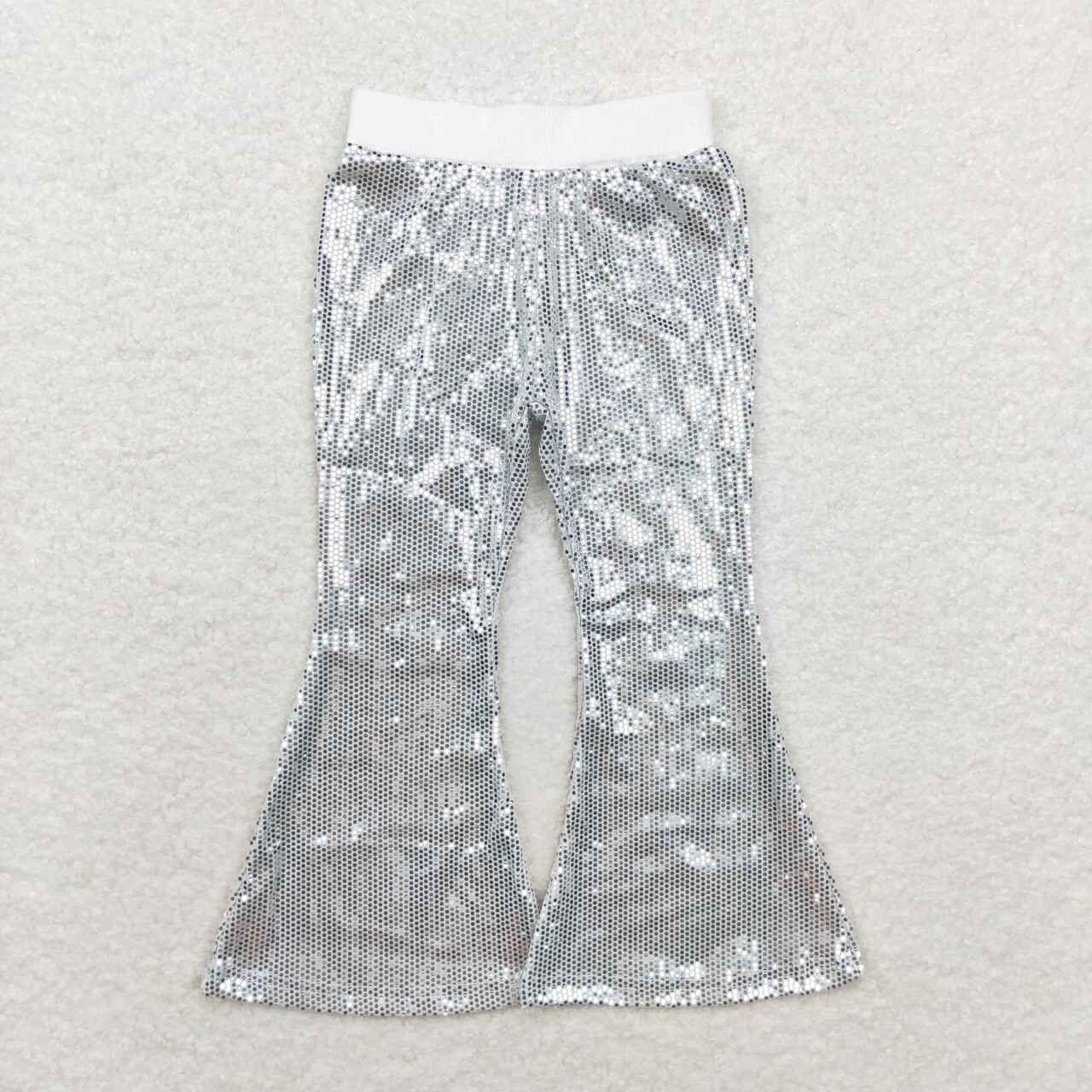 RTS no moq P0496 Kids girls autumn clothes silver mesh sequined trousers