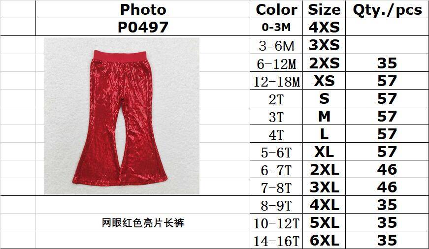 RTS no moq P0497 Kids girls autumn clothes red mesh sequined trousers