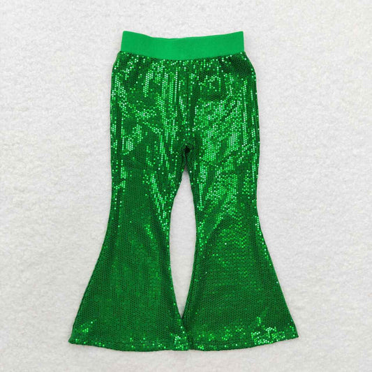 RTS no moq P0498 Kids girls autumn clothes green sequined mesh trousers