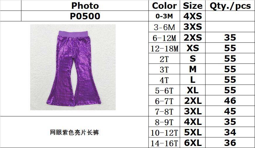 RTS no moq P0500 Kids girls autumn clothes purple mesh sequined trousers