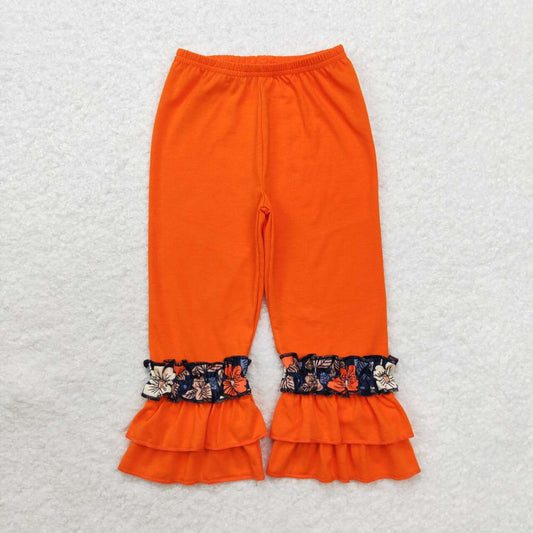 RTS no moq  P0580  Baby girls autumn clothes orange trousers with floral navy lace