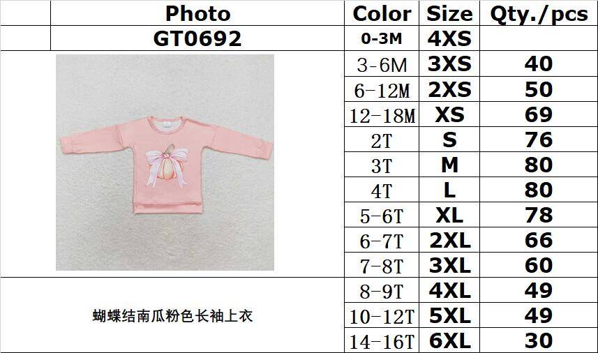 RTS no moq GT0692 Baby girls autumn clothes long sleeves top kids