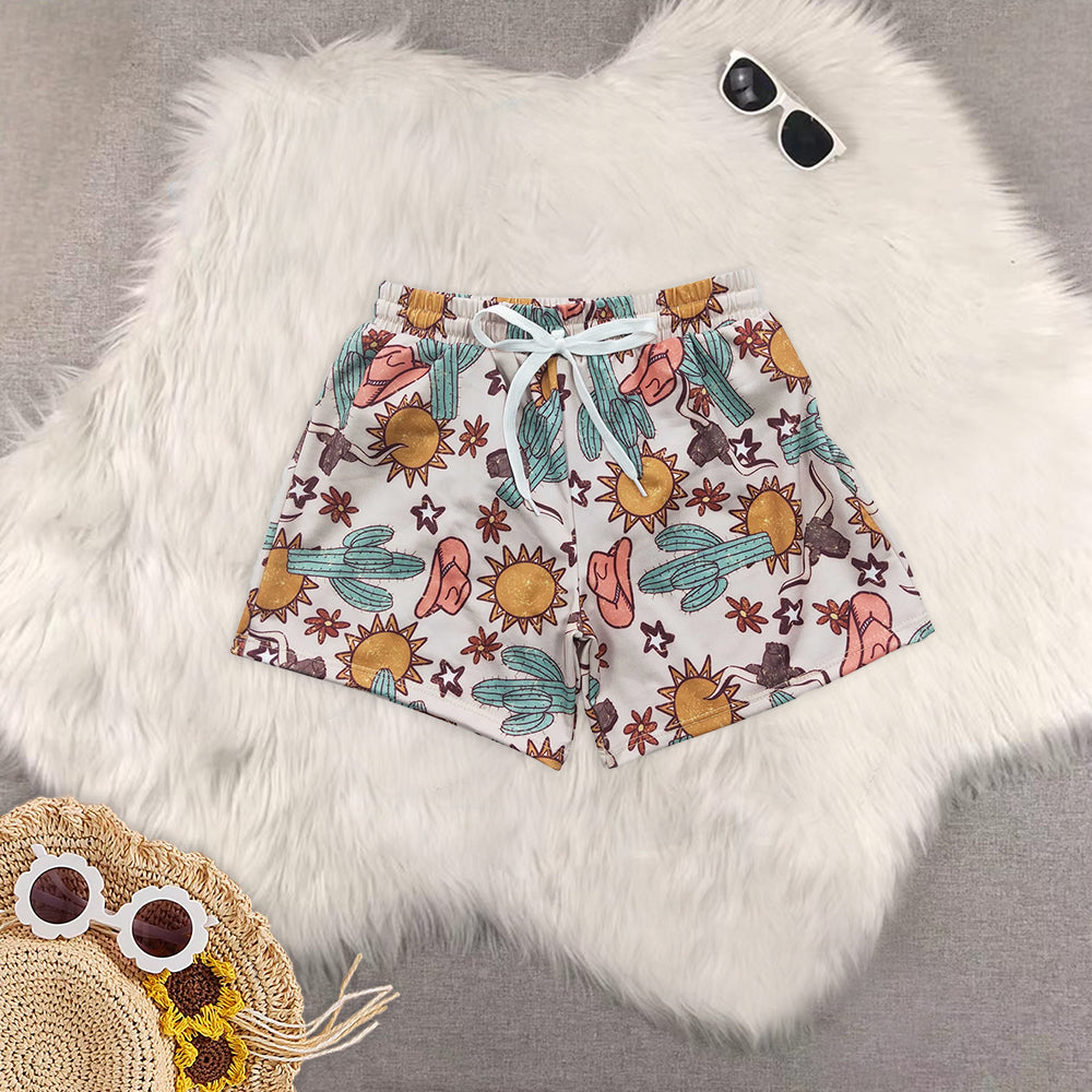 8.19 RTS Sibling Baby Boys Summer Swimsuits Highland cow aztec western kids boys summer swim trunks