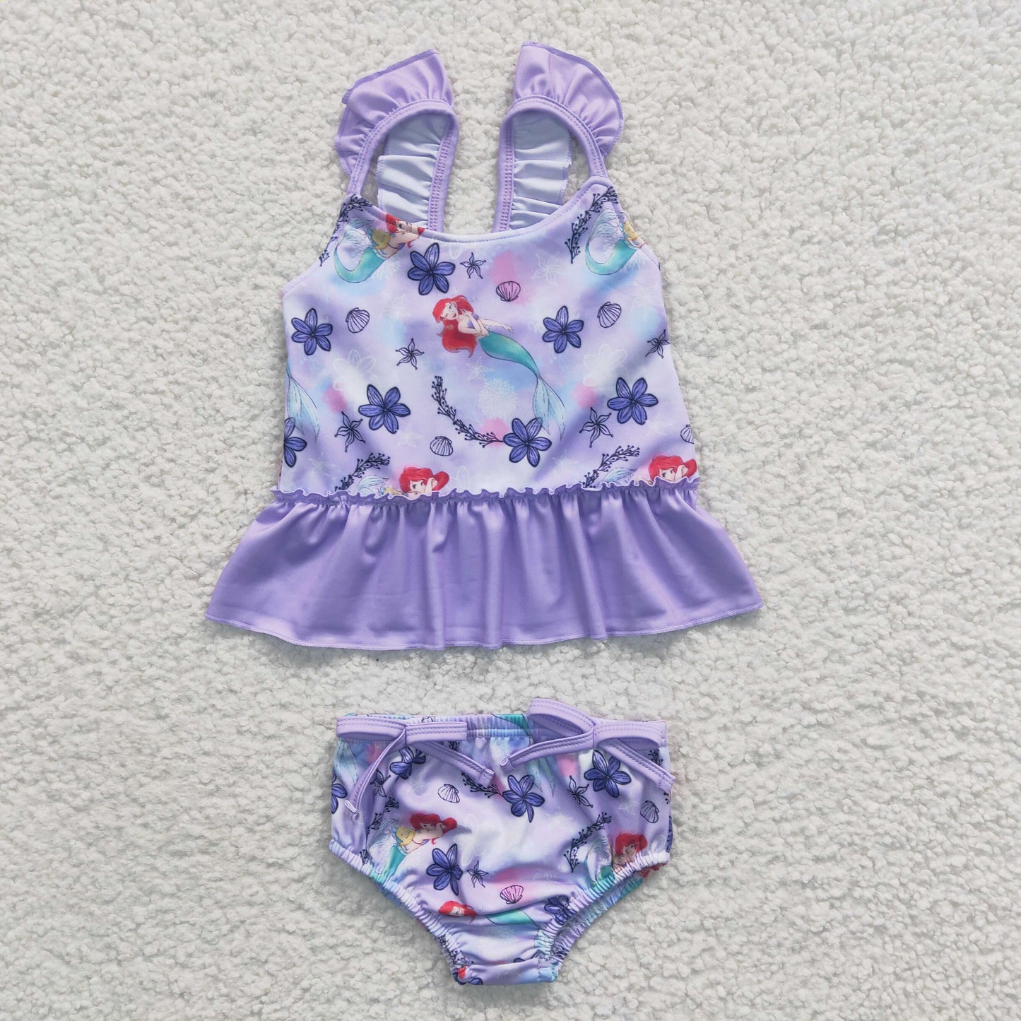 S0037  Sales New RTS No Moq Promotion Lavender fishing princess baby girls summer swimsuit