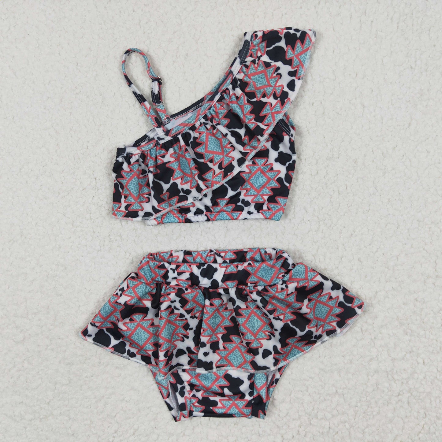 S0038  Sales New RTS No Moq Promotion Aztec cow print swim wear baby girls summer swimsuit