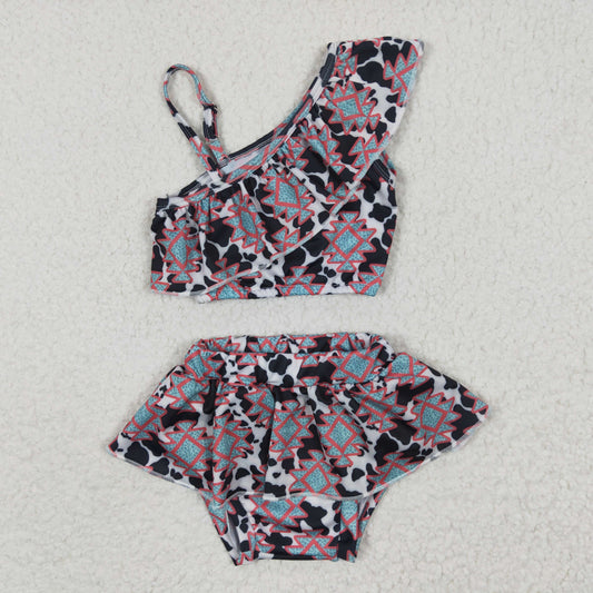 S0038  Sales New RTS No Moq Promotion Aztec cow print swim wear baby girls summer swimsuit