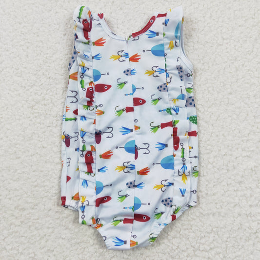 S0043 Sales New RTS No Moq Promotion Fishing sleeveless ruffle baby girls one pc swimsuit