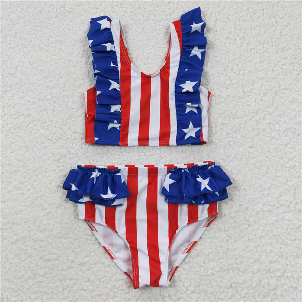 6.03  S0090 New Rts No Moq 8-9 Days By Air Arrived it Stars stripe lining baby girls 4th of july swimsuit