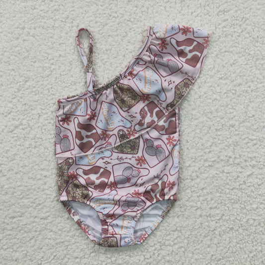S0104 Sales New RTS No Moq Promotion Howdy cactus western one pc baby girls summer swimsuit