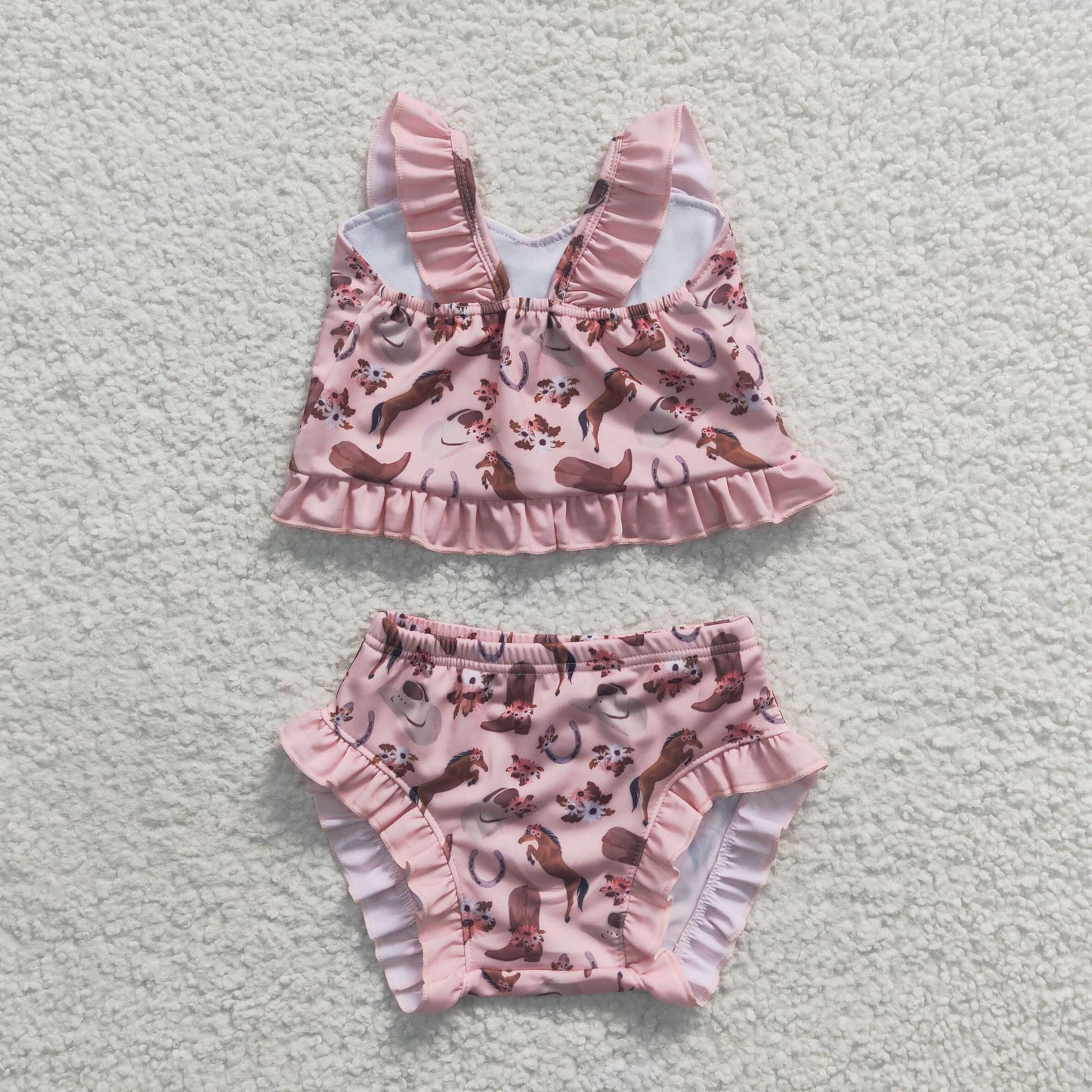 S0106  Sales New RTS No Moq Promotion Horse hat western swim wear baby girls summer swimsuit