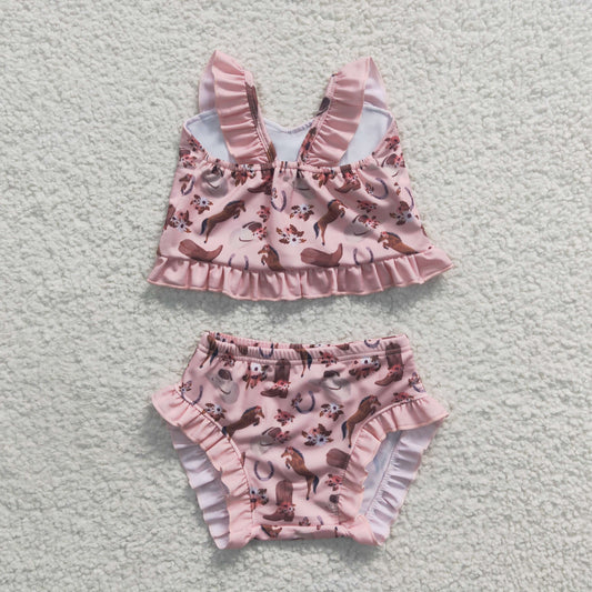 S0106  Sales New RTS No Moq Promotion Horse hat western swim wear baby girls summer swimsuit