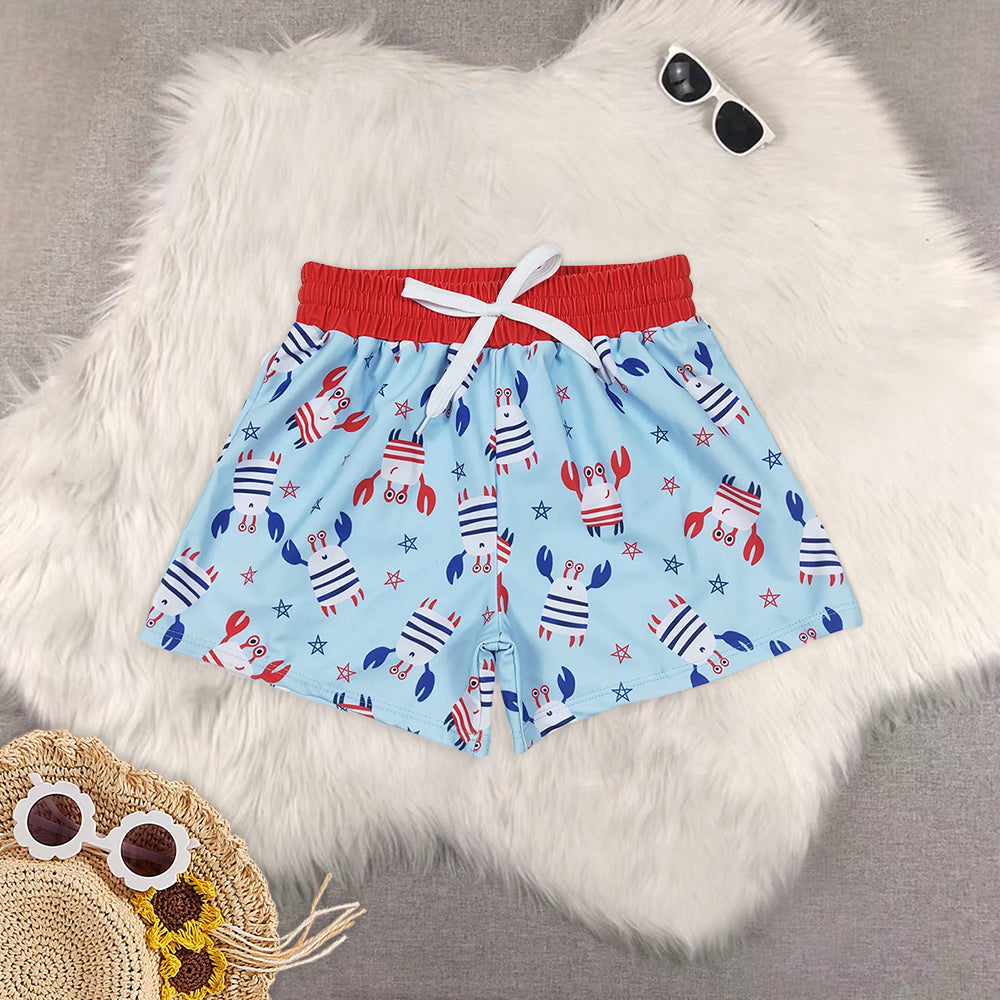 8.02 RTS Sibling Baby Boys Summer Swimsuits Red blue stripe kids boy 4th of july swim trunks
