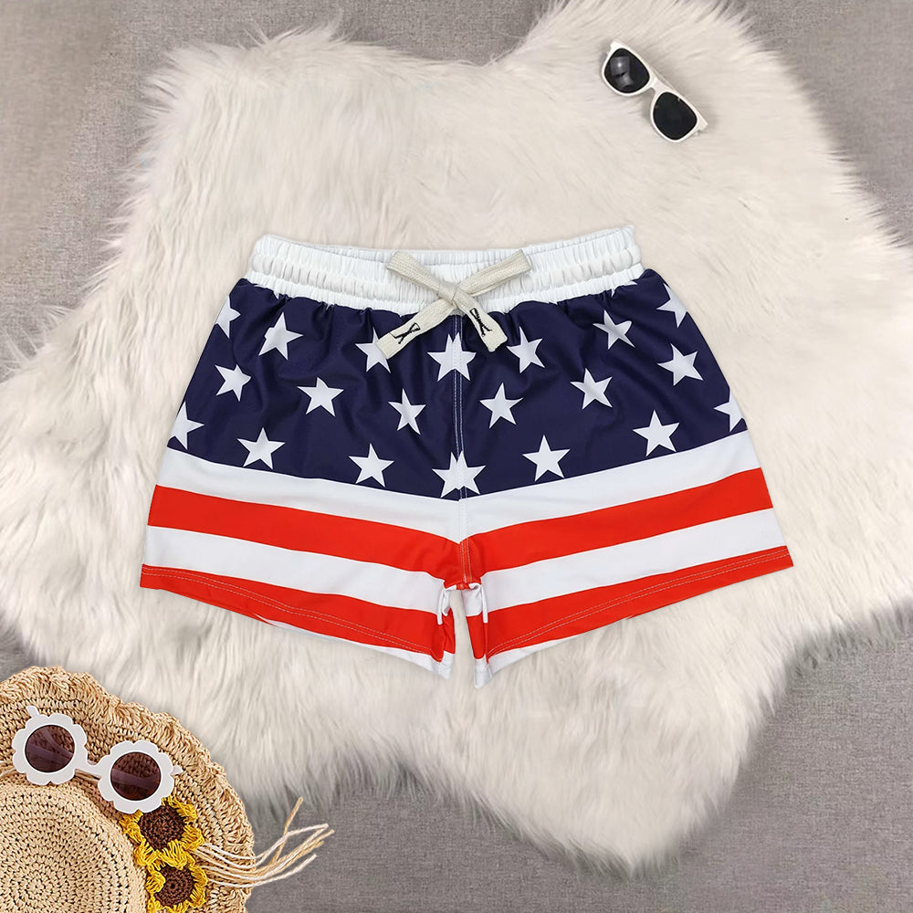 8.19 RTS Sibling Baby Boys Summer Swimsuits Red blue stripe kids boy 4th of july swim trunks