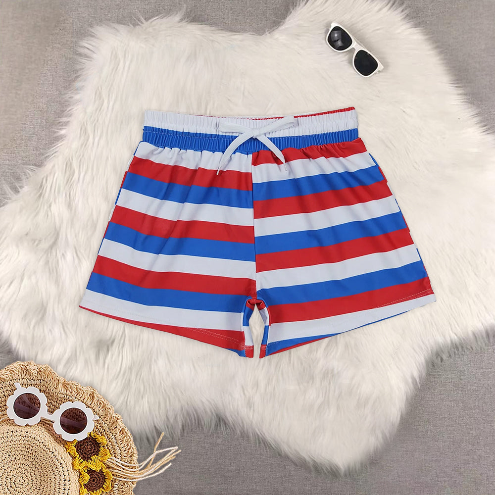8.19 RTS Sibling Baby Boys Summer Swimsuits Red blue stripe kids boy 4th of july swim trunks