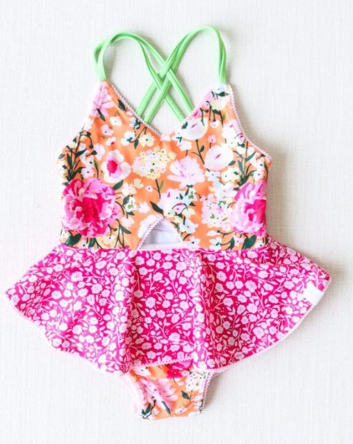 S0249 Pre-order baby girls clothes short sleeve swimsuit