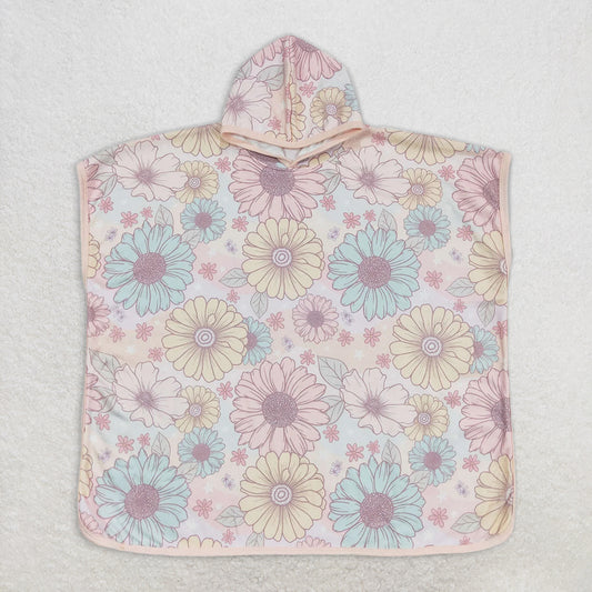 S0327 RTS NO MOQ Baby Kids Children Pink Flowers Terry Swim Towel Cover Ups