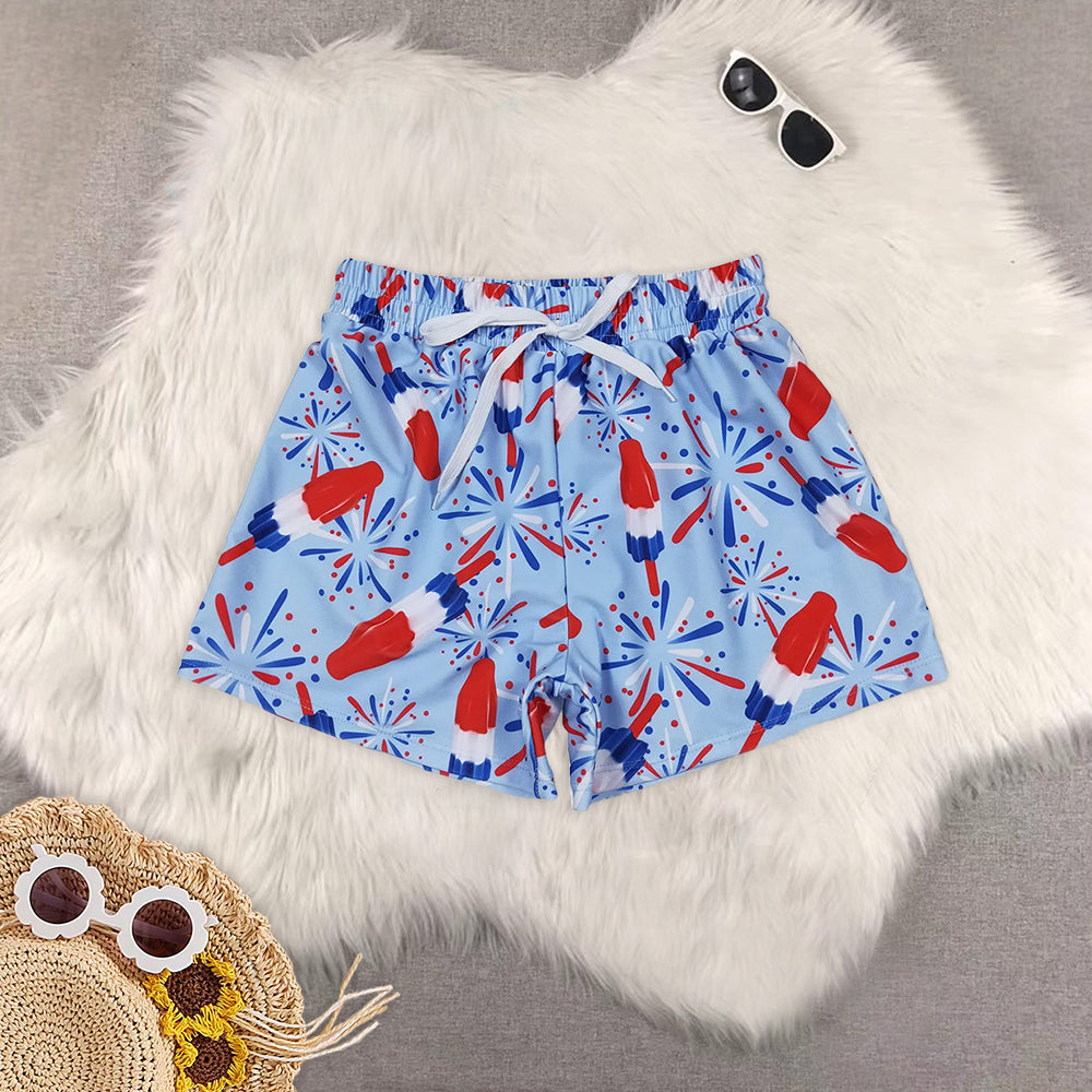 8.19 RTS Sibling Baby Boys Summer Swimsuits Red blue stripe kids boy 4th of july swim trunks