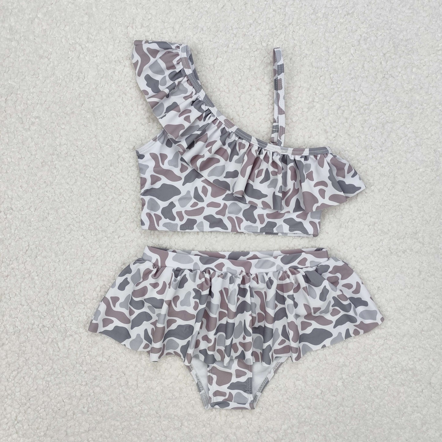 S0457RTS NO MOQ Baby Girls Summer Swimsuits Grey camo ruffle kids girls two pieces swimsuits