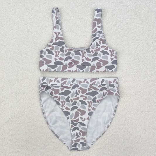 S0459Grey camo adult women summer swimsuit