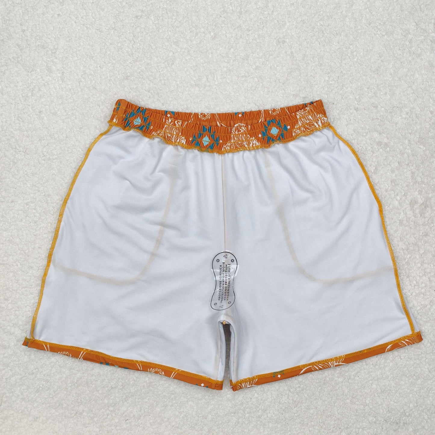 S0462Highland cow aztec western adult men swim trunks