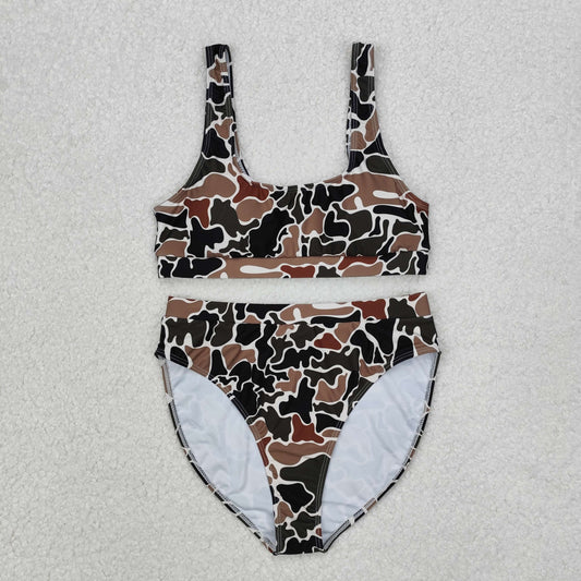 S0480Brown camo adult women summer swimsuit