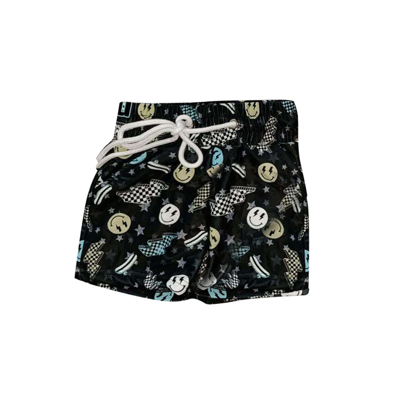 Black smile plaid baby boy summer swim trunks