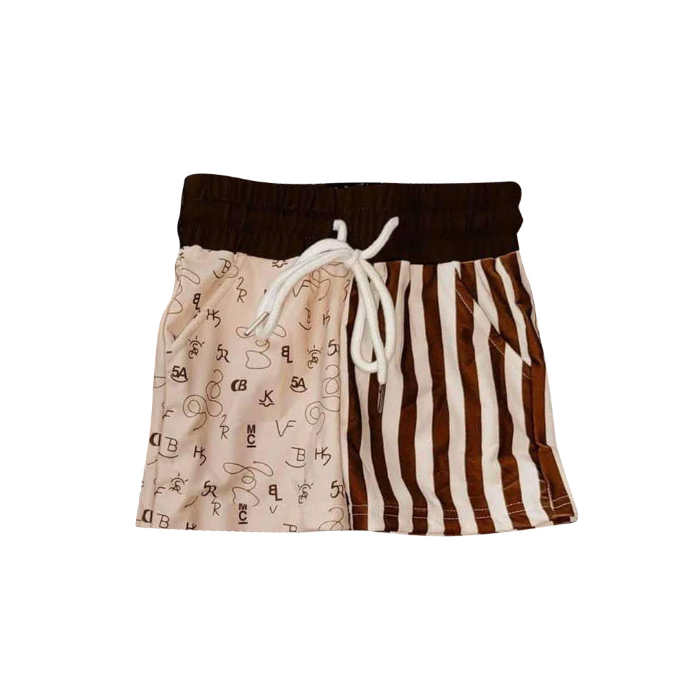 Rodeo brown stripe western kids boys summer swim trunks