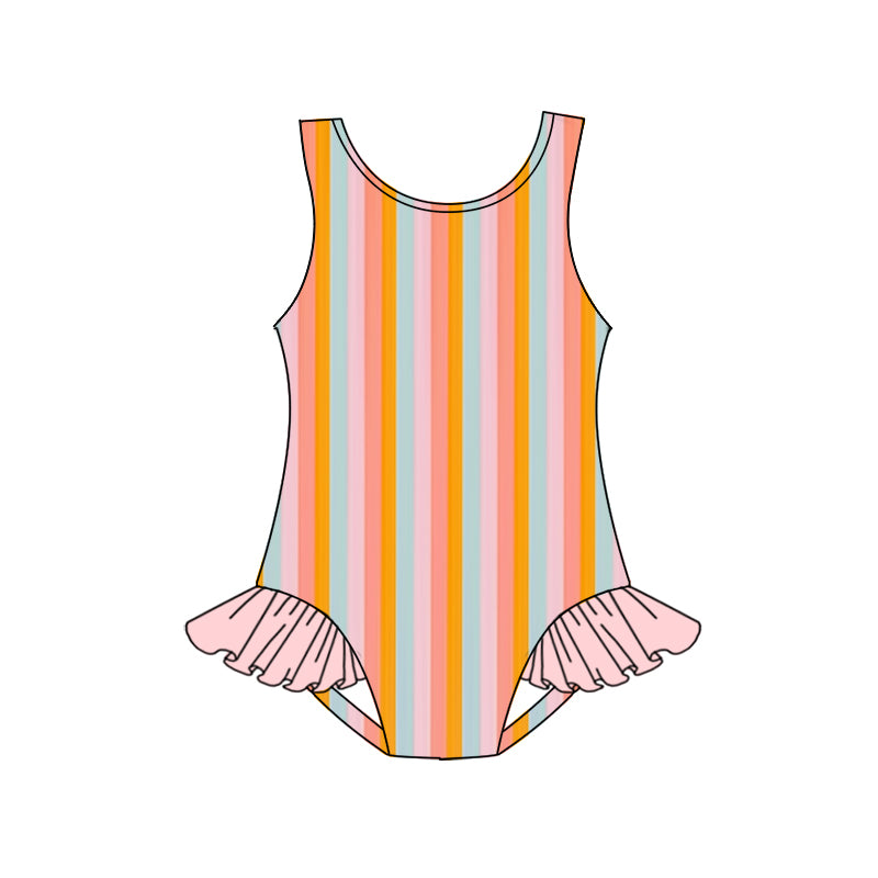 Sleeveless khaki black plaid baby girls summer swimsuit