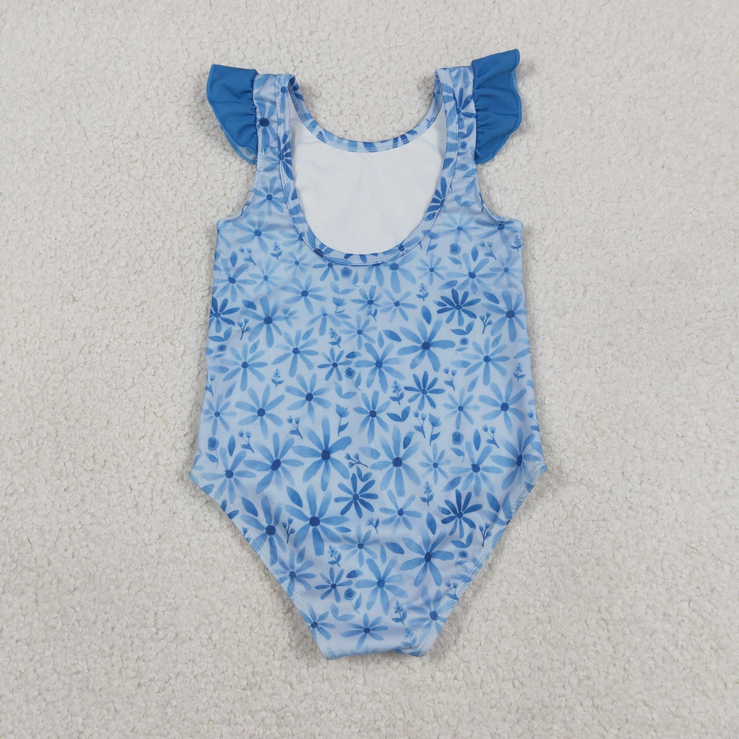 S0515 RTS NO MOQ （In stock ）Blue flutter sleeves floral baby girls summer swimsuit