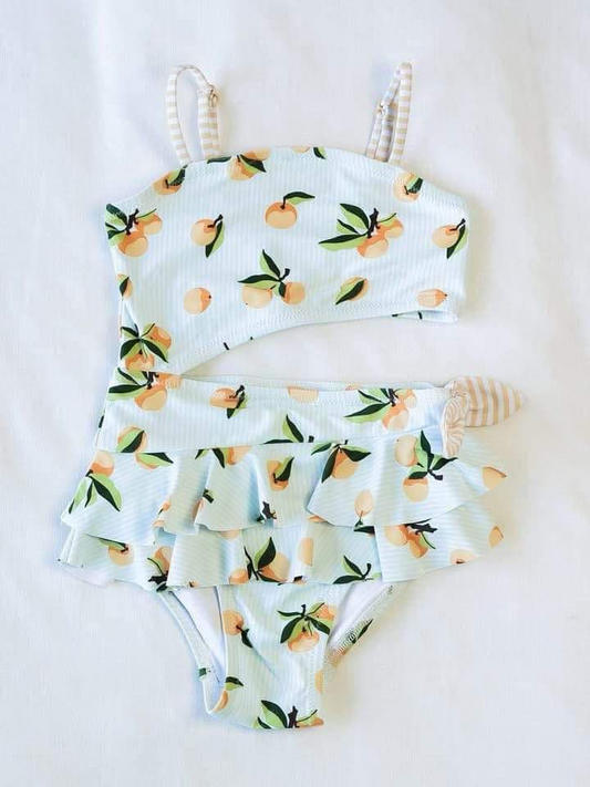 S0525Baby Girl Swimwear Comfortable Fabric Lemon Print Ruffle Design for Infants