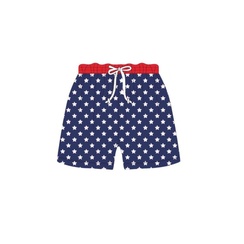 Girls 4th of July Two Pcs Swimsuit Blue Stars Red Ruffle USA Independence Day Theme Swimwear for Kids