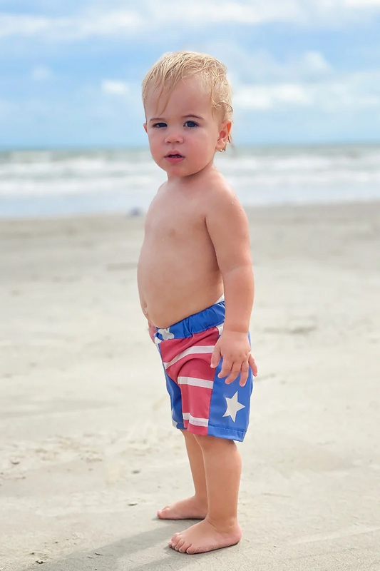 S0537Kids Boys Blue Stars Stripe 4th of July Swim Trunks Summer Patriotic Swimming Shorts for Children