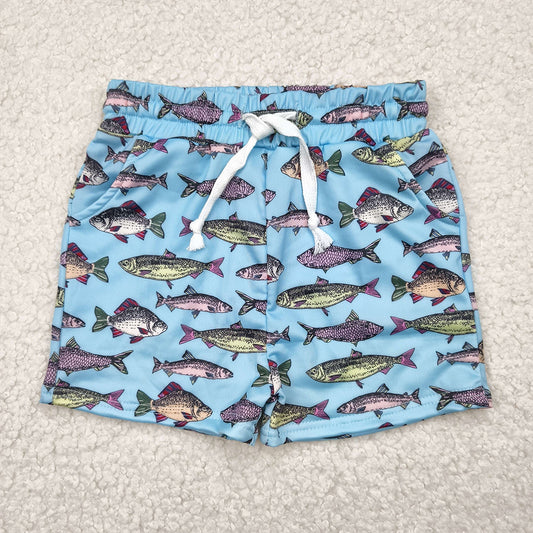 S0542RTS NO MOQ Baby Boys Summer Swimsuits Blue fish kids boys summer swim trunks
