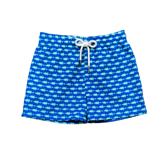 S0543Blue Fish Toddler Boys Summer Swim Trunks Kids Swimming Shorts Breathable Quick Dry Beachwear