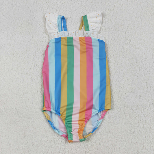 6.10  S0550 RTS NO MOQ Baby Girls Summer Swimsuits baby girl clothes colorful striped swimsuit