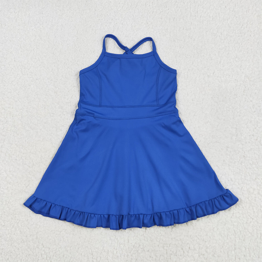 USA Shop (in stock) S0551 RTS NO MOQ Baby Girls Summer Yoga Dress Baby Girls Blue Sport Dress