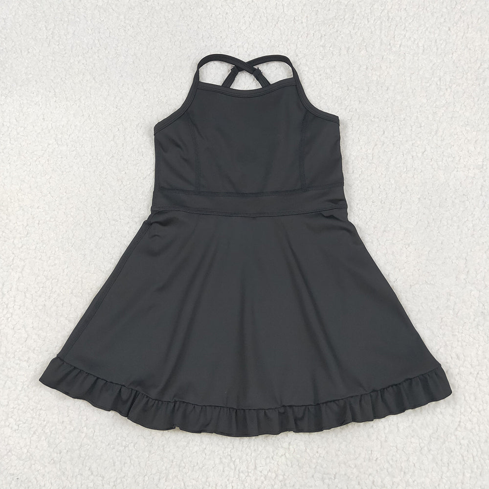 USA Shop (in stock) Baby Girls Summer Yoga Dress Black straps ruffle baby girls summer active wear