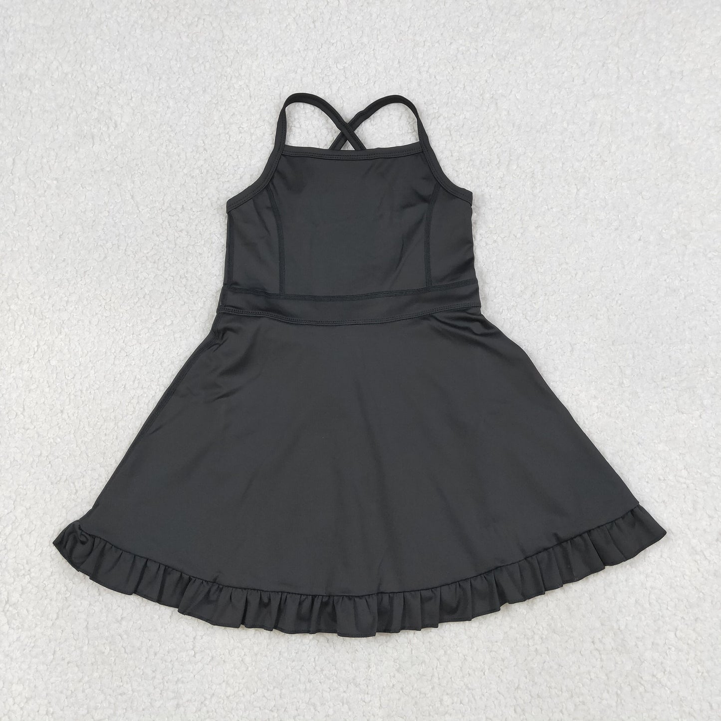 4.8 S0552 RTS NO MOQ （In stock) Black straps ruffle baby girls summer active wear